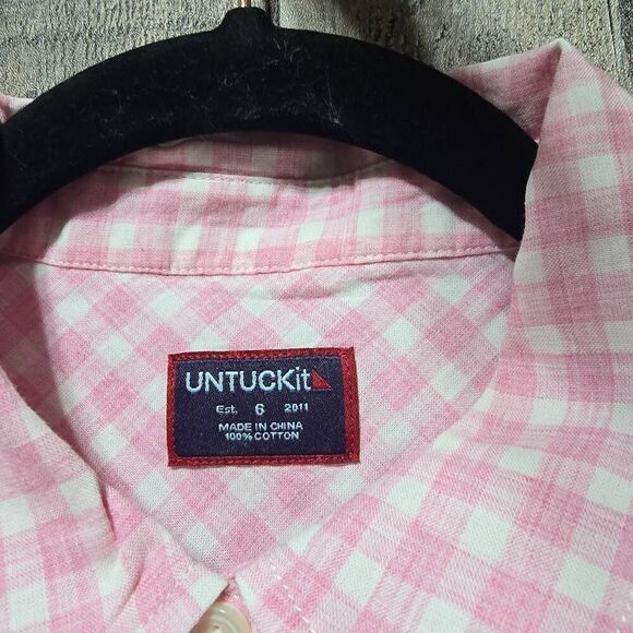 Untuckit Shirt Calina pink white gingham fabric plaid button Down Top NWT - Picture 4 of 5